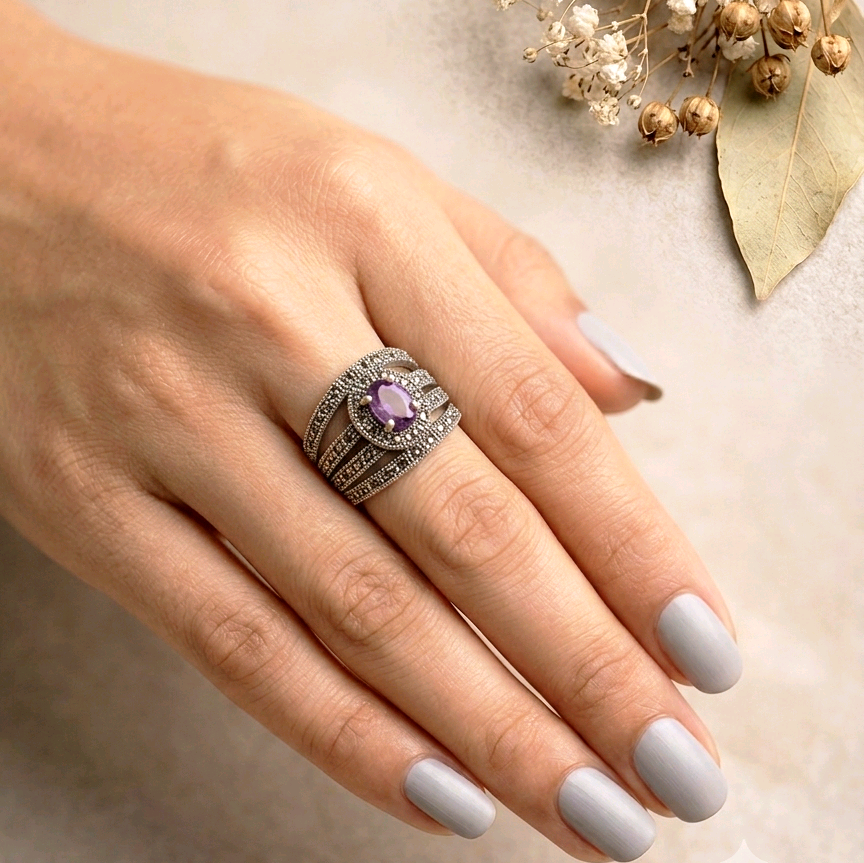 Ruby Marcasite Siver Ring